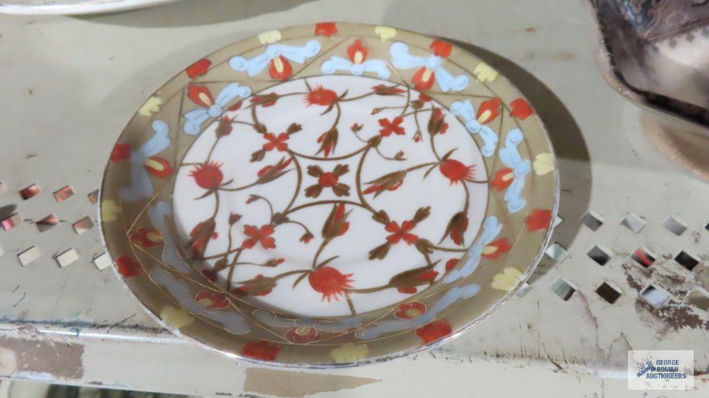 Leigh Ware, warranted 22 karat gold, Roses of Sharon, green plate....E. E. G. Co. porcelain floral