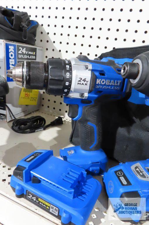 Two Kobalt drills with battery and bag