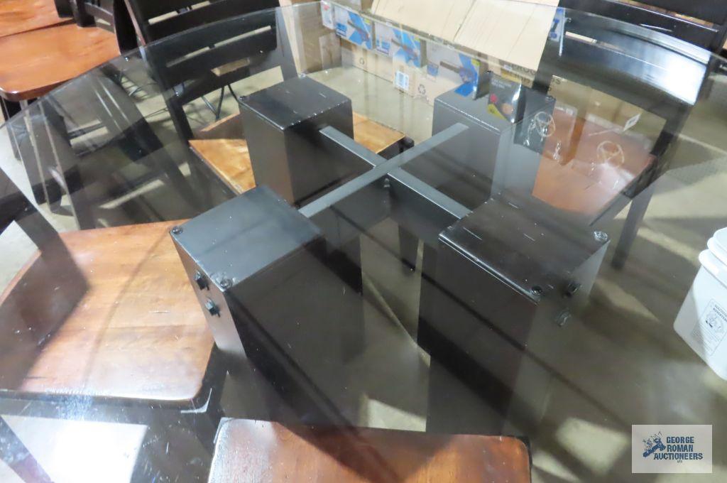 Glass top table and five chairs