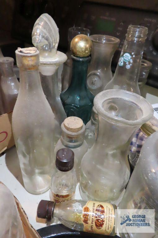 lot of assorted bottles and vintage Planters Peanut jar