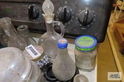 lot of assorted bottles and vintage Planters Peanut jar