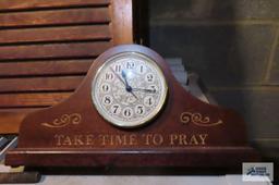 wooden mantle clock, wooden shutters and etc