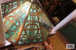 antique glass and metal lamp shade. has damage