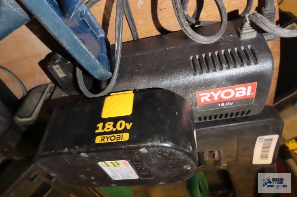 Two Ryobi drills with four batteries and two chargers