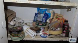lot of tools, hardware and etc in cabinet