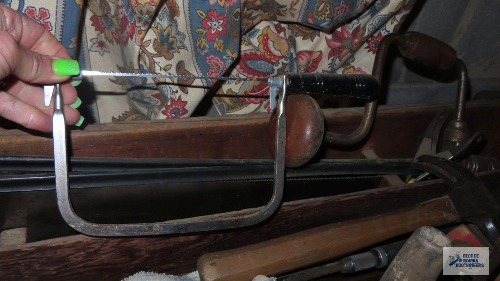 antique carpenters tool box with assorted carpentry tools