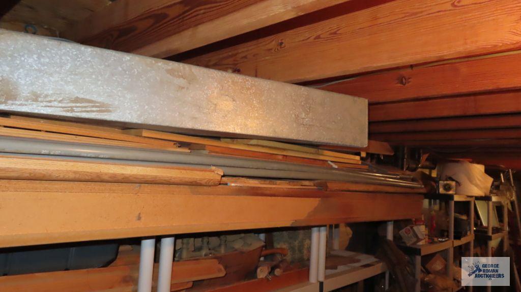 large lot of lumber, PVC pipe and ductwork