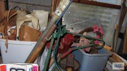 lot of hardware with caddies, foam insulation and gardening items with metal insert. Shelving NOT