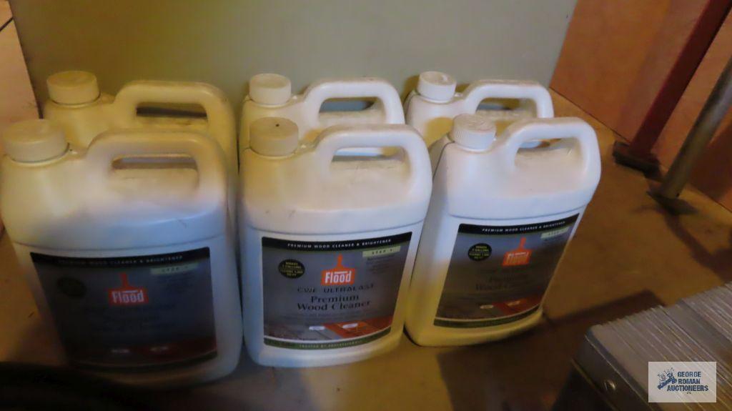 six bottles of flood premium wood cleaner