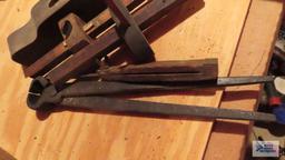 antique squares, blacksmithing tools and wood plane parts
