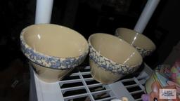 Three Roseville spongeware planters