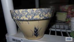 Three Roseville spongeware planters