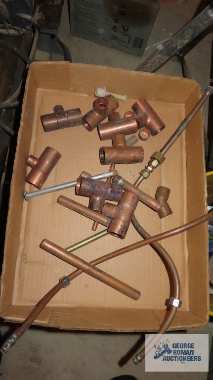 lot of copper pipe, tools, hardware and two 5 gallon buckets