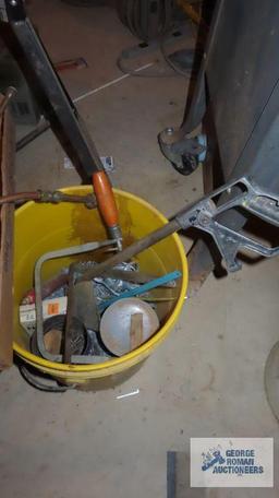 lot of copper pipe, tools, hardware and two 5 gallon buckets