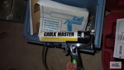 Rubbermaid toolbox/stepstool with hardware and Caulkmaster professional air powered caulking gun