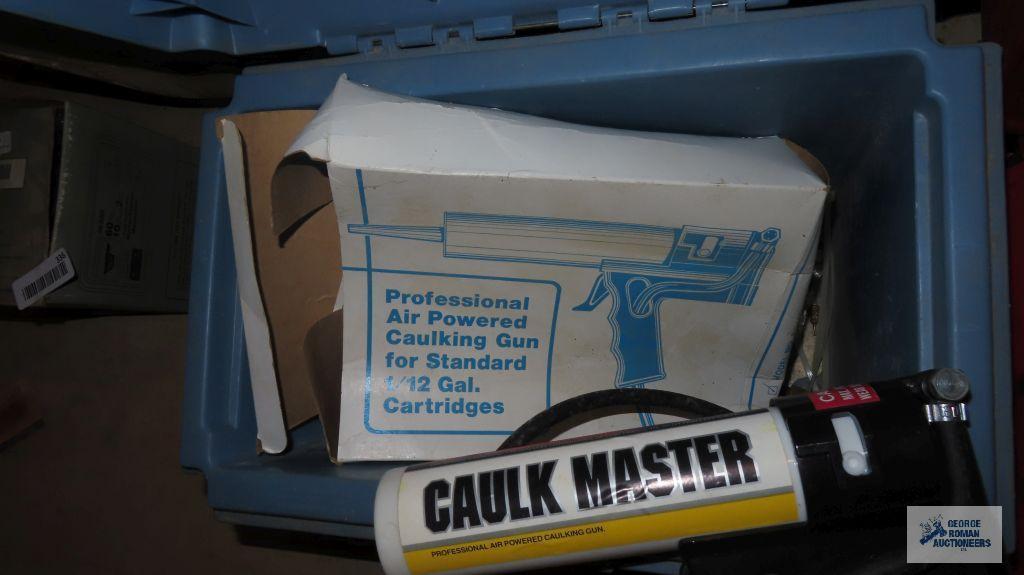 Rubbermaid toolbox/stepstool with hardware and Caulkmaster professional air powered caulking gun