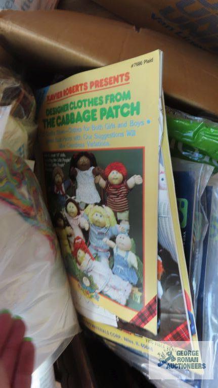 Box lot of sewing and embroidery and plastic craft supplies and patterns