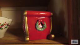 Fitz and Floyd sleigh. Made in Italy canister. Decorative ceramic basket. Kitchen papers. Set of