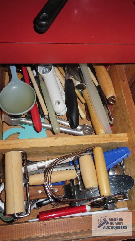 Drawer of kitchen utensils