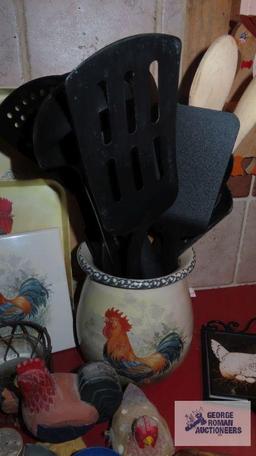 Rooster utensil holder and other rooster and chicken items and salt and pepper shakers