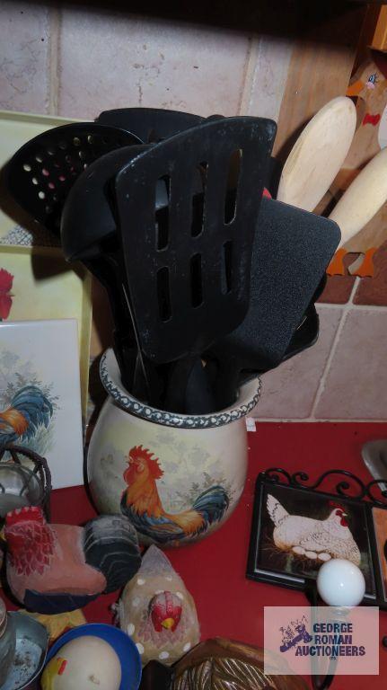 Rooster utensil holder and other rooster and chicken items and salt and pepper shakers