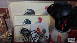 Rooster utensil holder and other rooster and chicken items and salt and pepper shakers