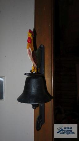 Rooster hanging bell, please bring equipment to remove. Sign and wooden flying goose.