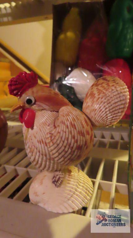 seashell rooster figurine and rooster motif match dispenser