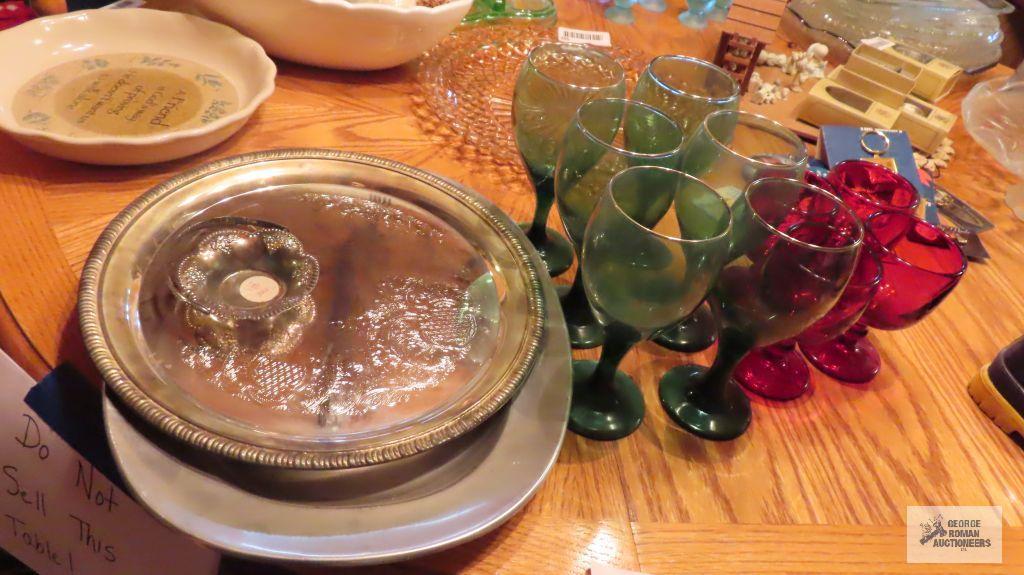 Colored glass and silver colored trays