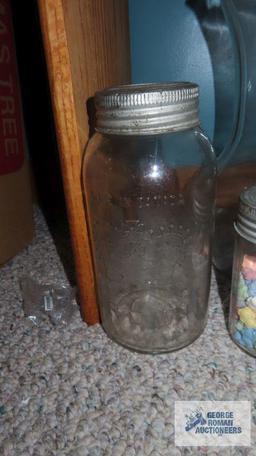 Glassware, including piece of Fostoria. Vintage canning jar. Decanter. and others.