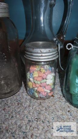 Glassware, including piece of Fostoria. Vintage canning jar. Decanter. and others.