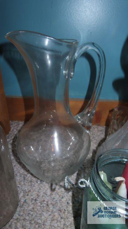 Glassware, including piece of Fostoria. Vintage canning jar. Decanter. and others.