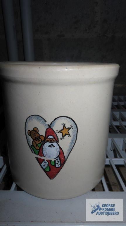 Roseville crock with Santa motif