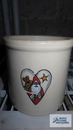 Roseville crock with Santa motif
