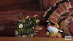 Feather decoration. Duck. Foliage clock.