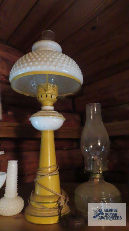 Oil lamp. Milk...glass shade lamp.