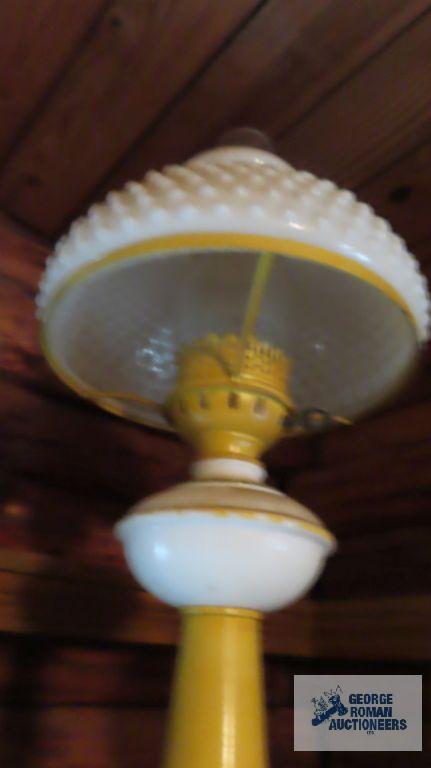 Oil lamp. Milk...glass shade lamp.