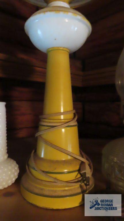 Oil lamp. Milk...glass shade lamp.