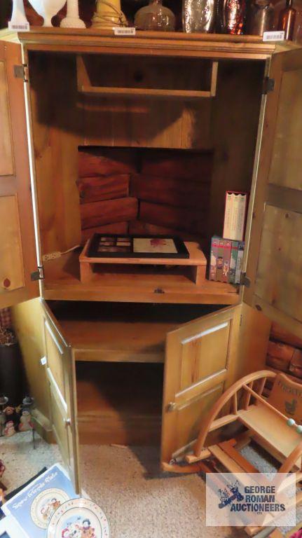 Cut out pine cabinet with contents