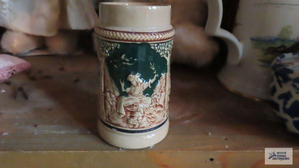 Norman Rockwell steins, miniature mixing bowl set, and miniature stein