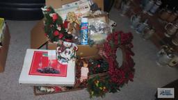 Christmas decorations, including trees,...snowman, candle holders and pictures