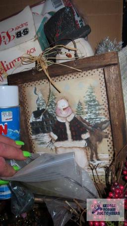 Christmas decorations, including trees,...snowman, candle holders and pictures