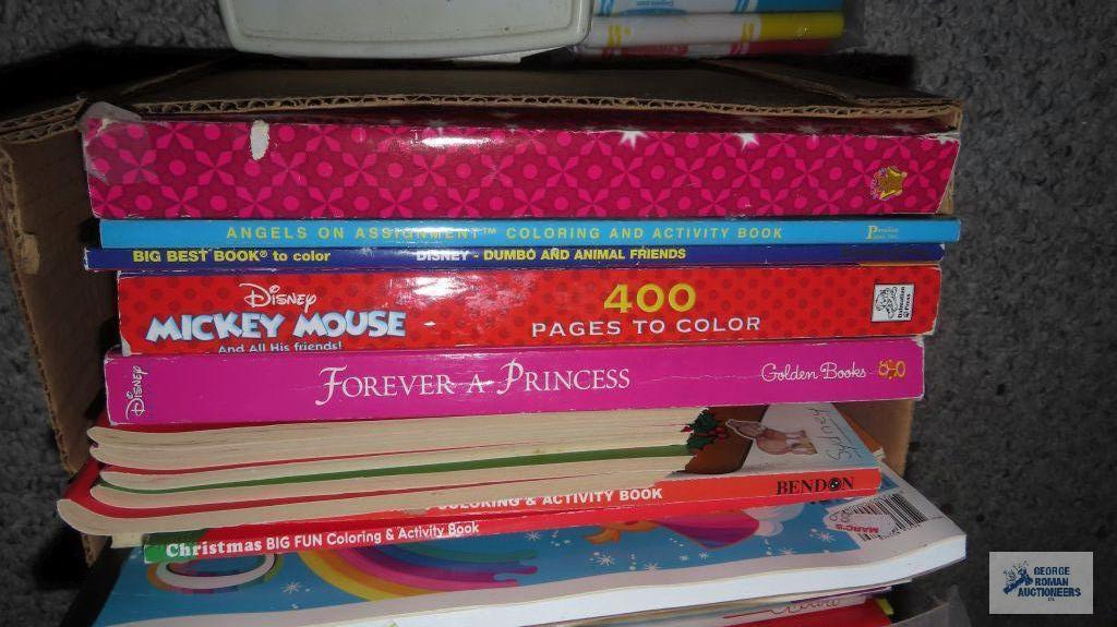 Children's crayons and coloring books and other books