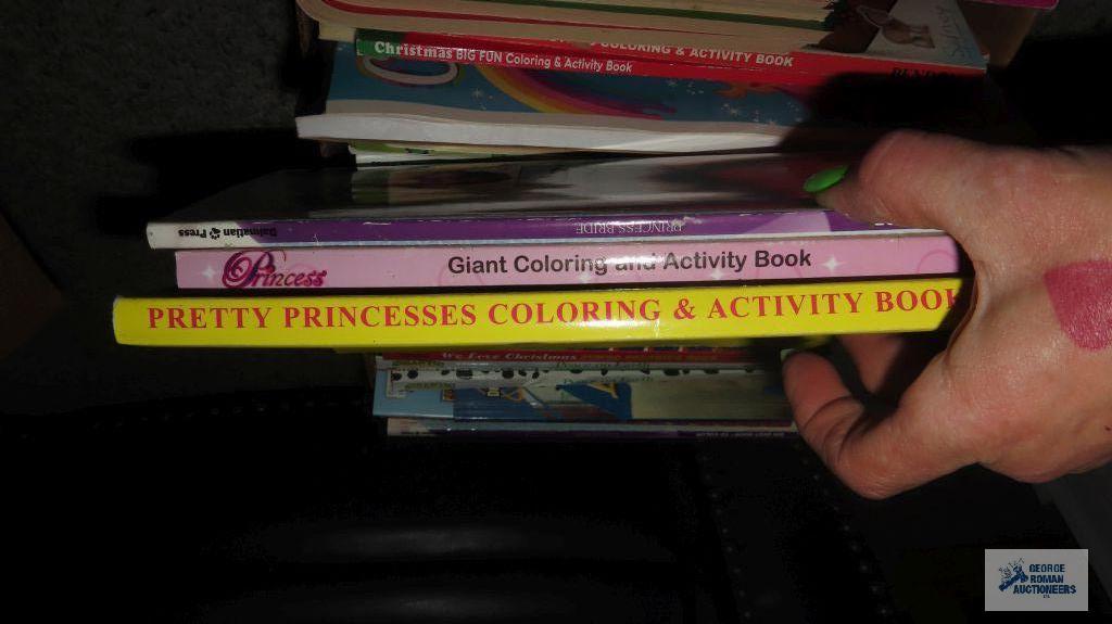 Children's crayons and coloring books and other books