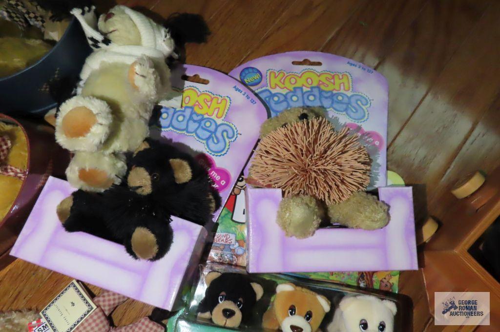 Variety of plush bears and other animals