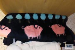 Pig throw blanket and crocheted throw or tablecloth