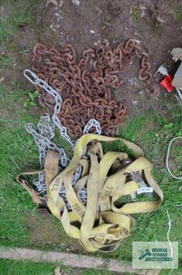 Heavy duty chain with hooks, ratchet strap parts and other chain