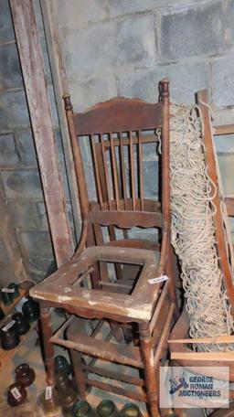 lot of antique chair parts and hammock parts