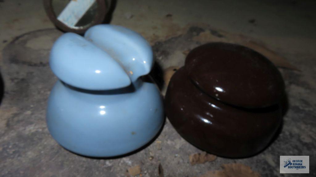 vintage blue and brown glass insulators