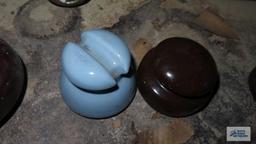 vintage blue and brown glass insulators